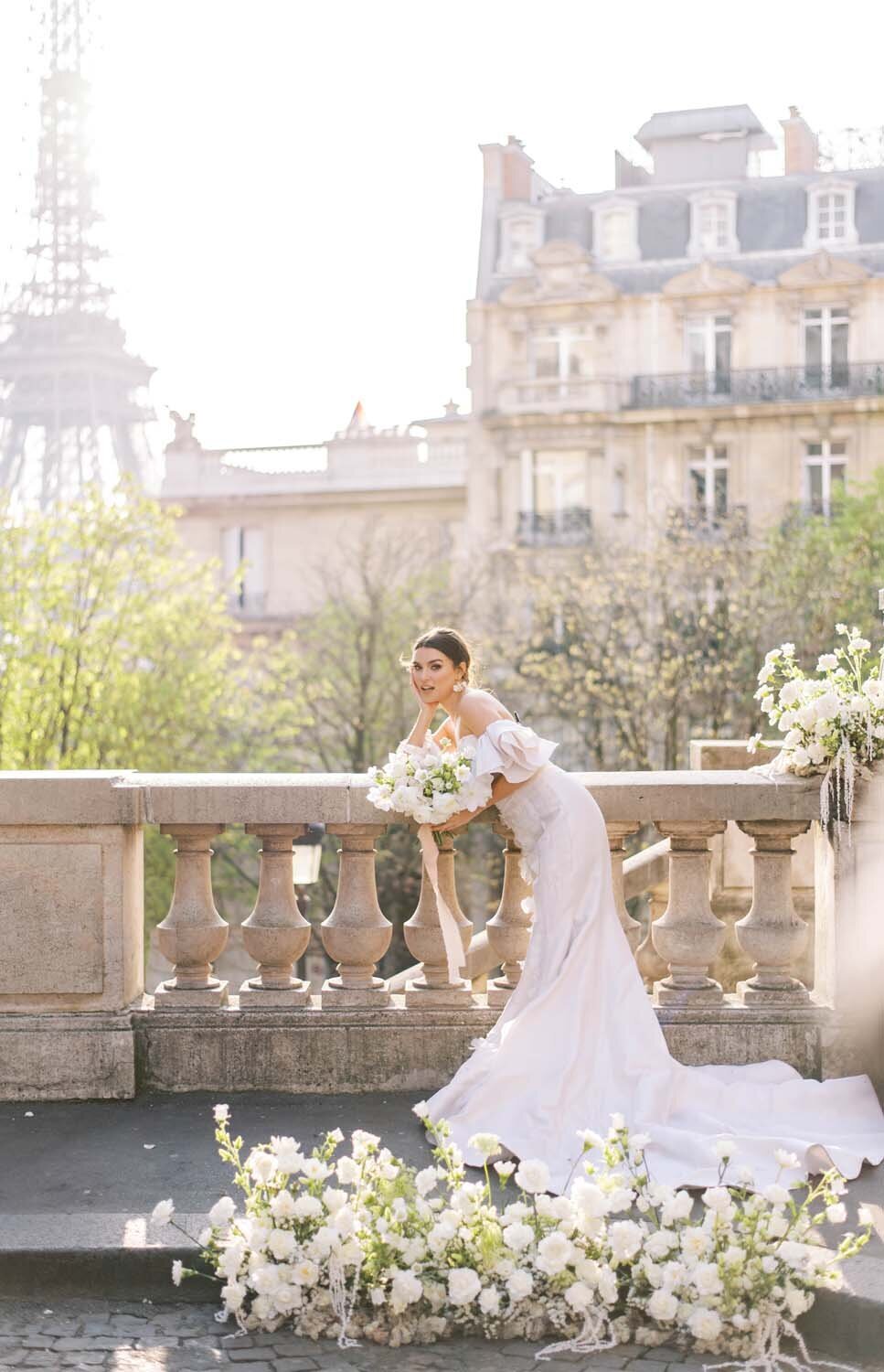Eiffel Tower Paris wedding editorial veronique Lorre floral designer Marchesa Gown Ruth Terrero Photography3