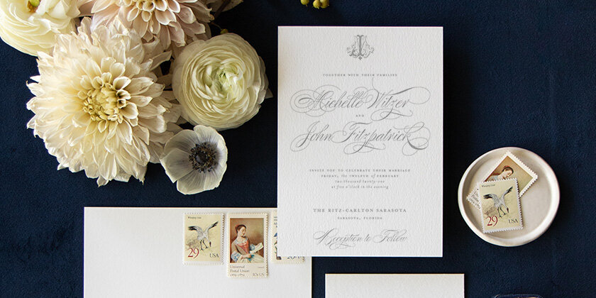 Black Tie Wedding Invitation with Monogram