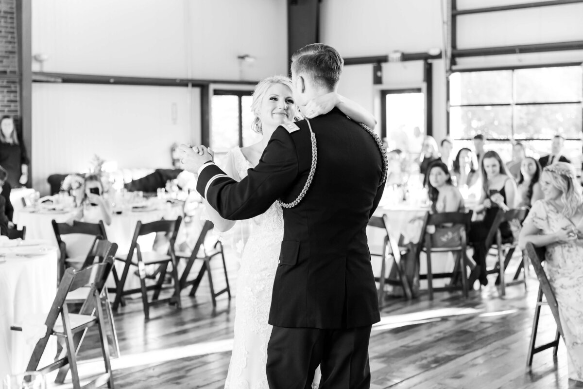 Bride and groom first dance at Fat Bottom Brewery wedding reception in Nashville, TN