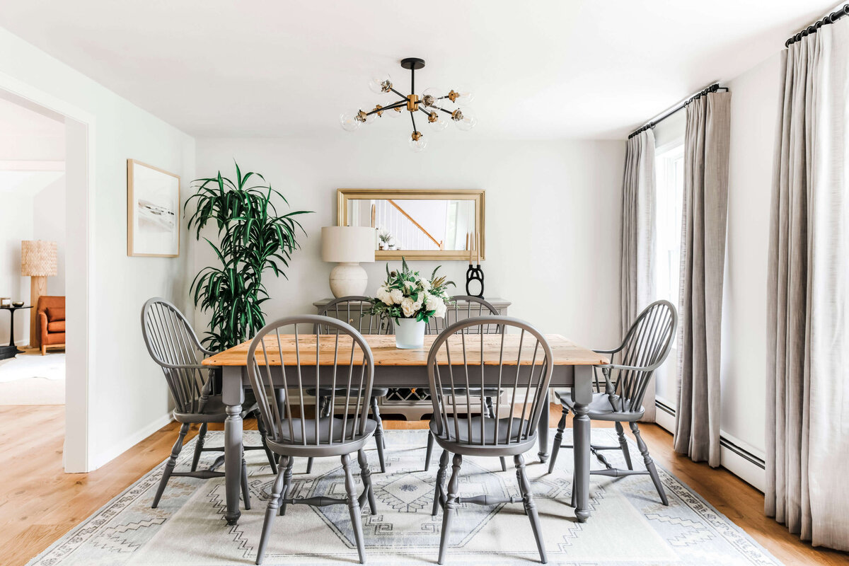 Auburn Project by Glass House Design Group | Complete home renovation including kitchen, family room, entry, dining room, and two bathrooms. Kitchen features beverage bar, built-in pantry, 3D white tile backsplash. Comprehensive New England interior design after two decades.