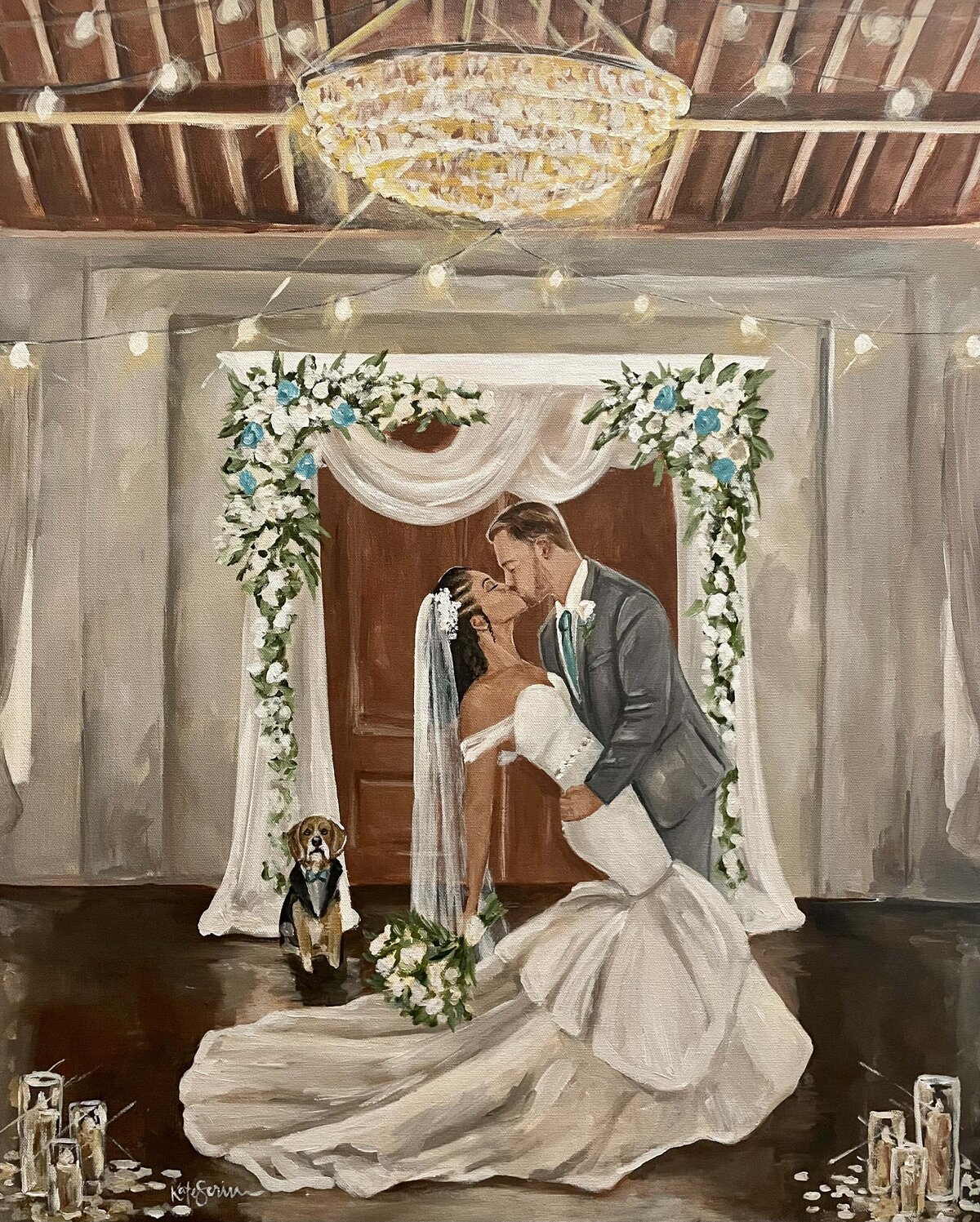 painting of bride and groom