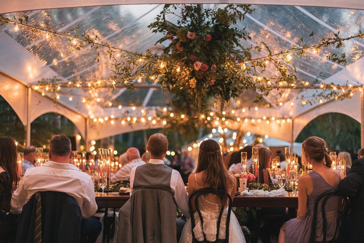 night tent wedding woodsy