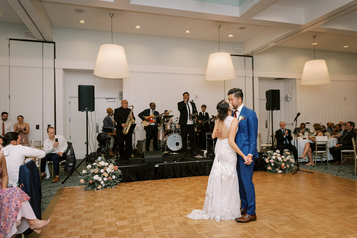 bride and groom's first dance with a band
