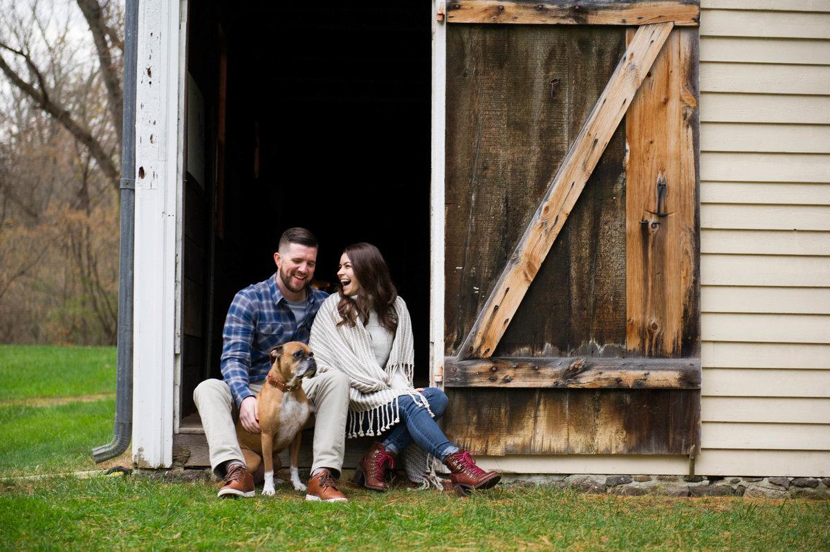 cozy fall barn engagement photos with dog