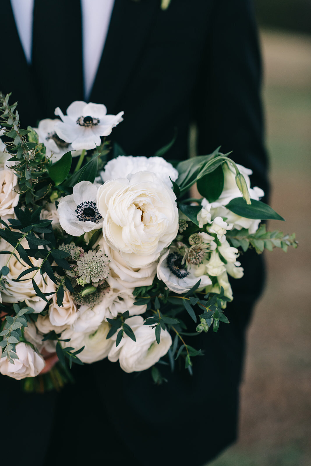 White and green floral bouquet designed by Abby Grace Florals at Saluda SC wedding