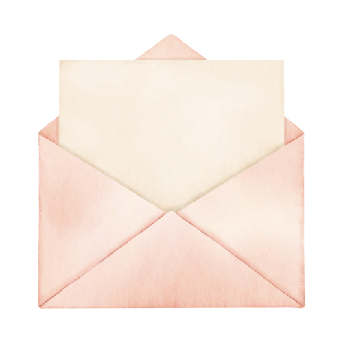 Graphic  of letter in pink envelope.