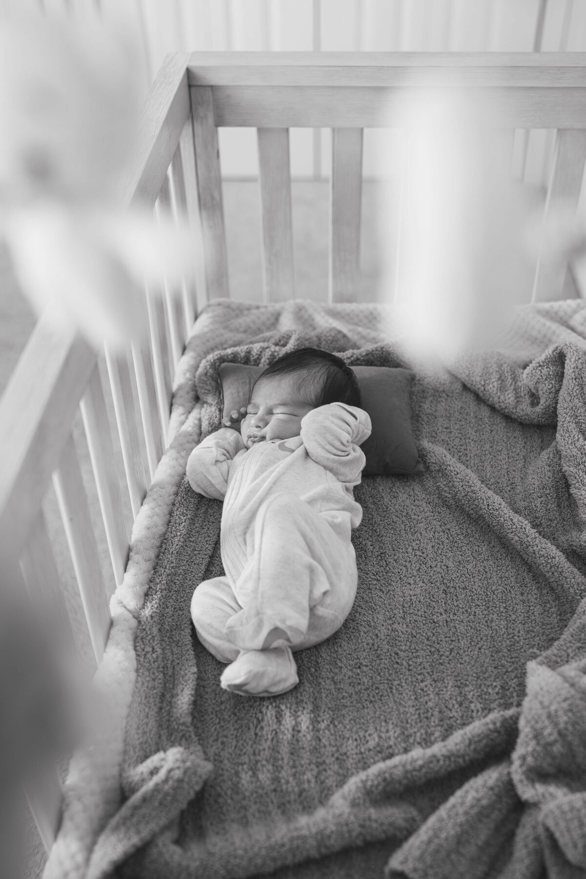 Newborn Photography Session | Baby wrapped in blanket during natural light portrait | Somerset County, New Jersey