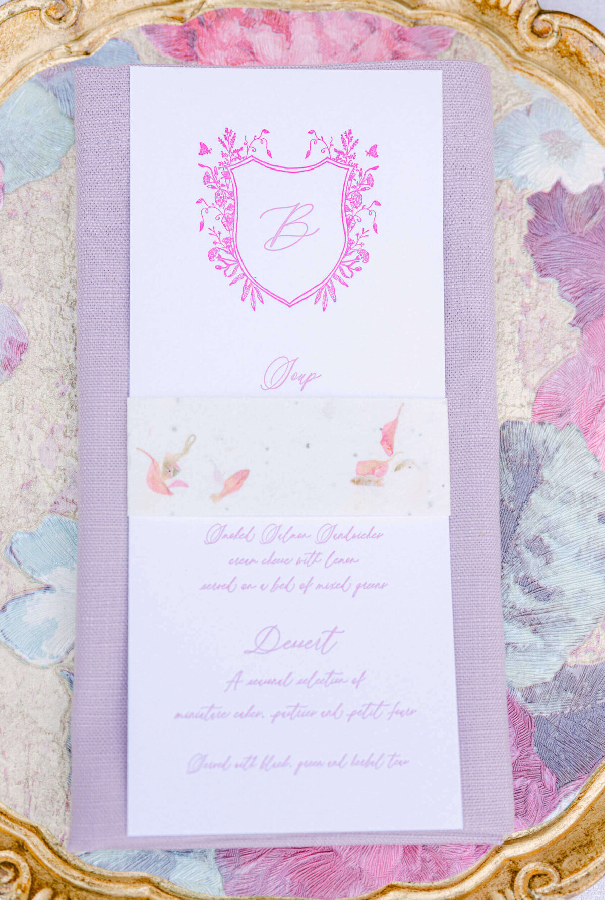 A wedding photo of the dinner menu at Hedsor House in the UK