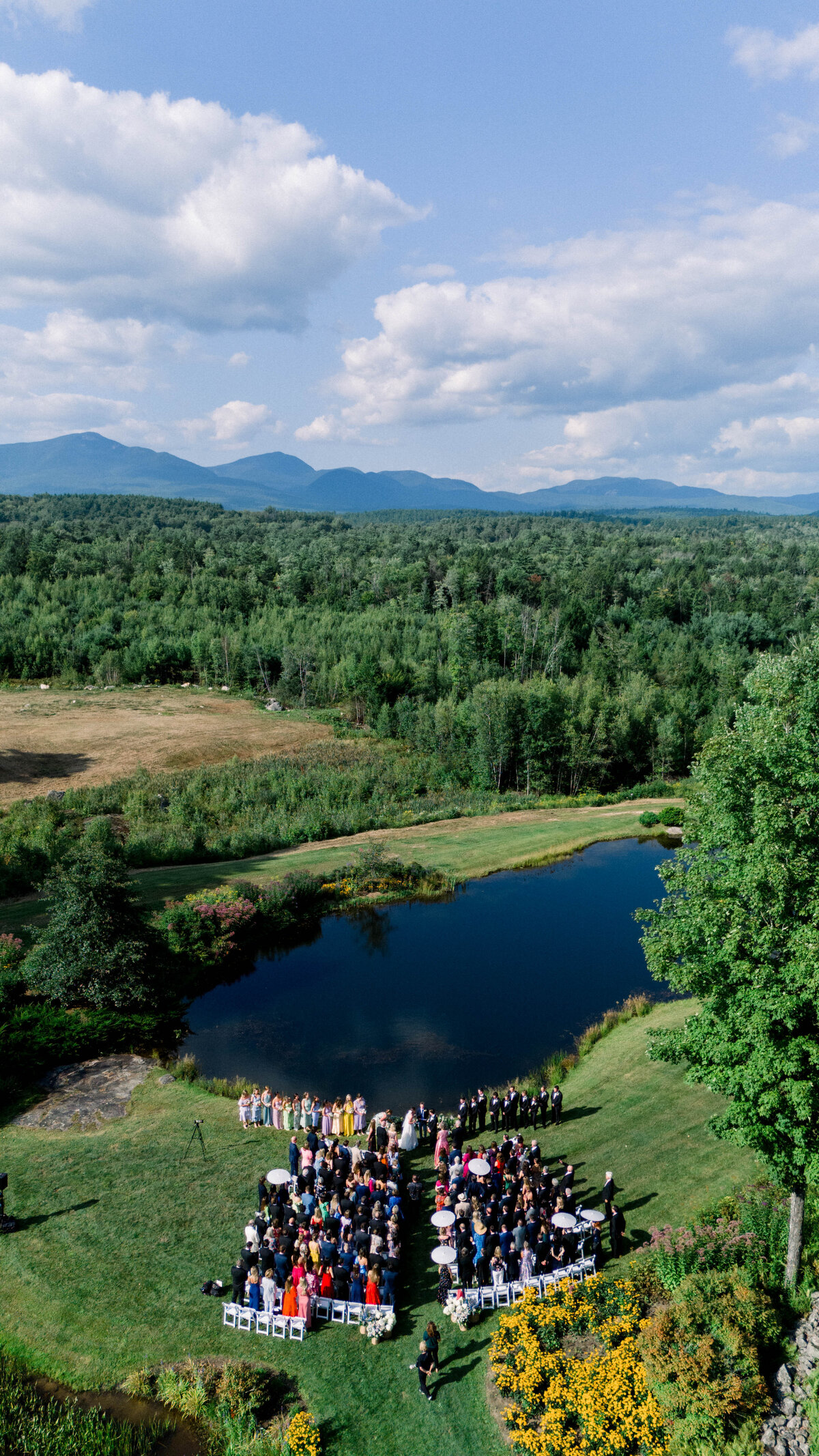 aerial view of wedding ceremony