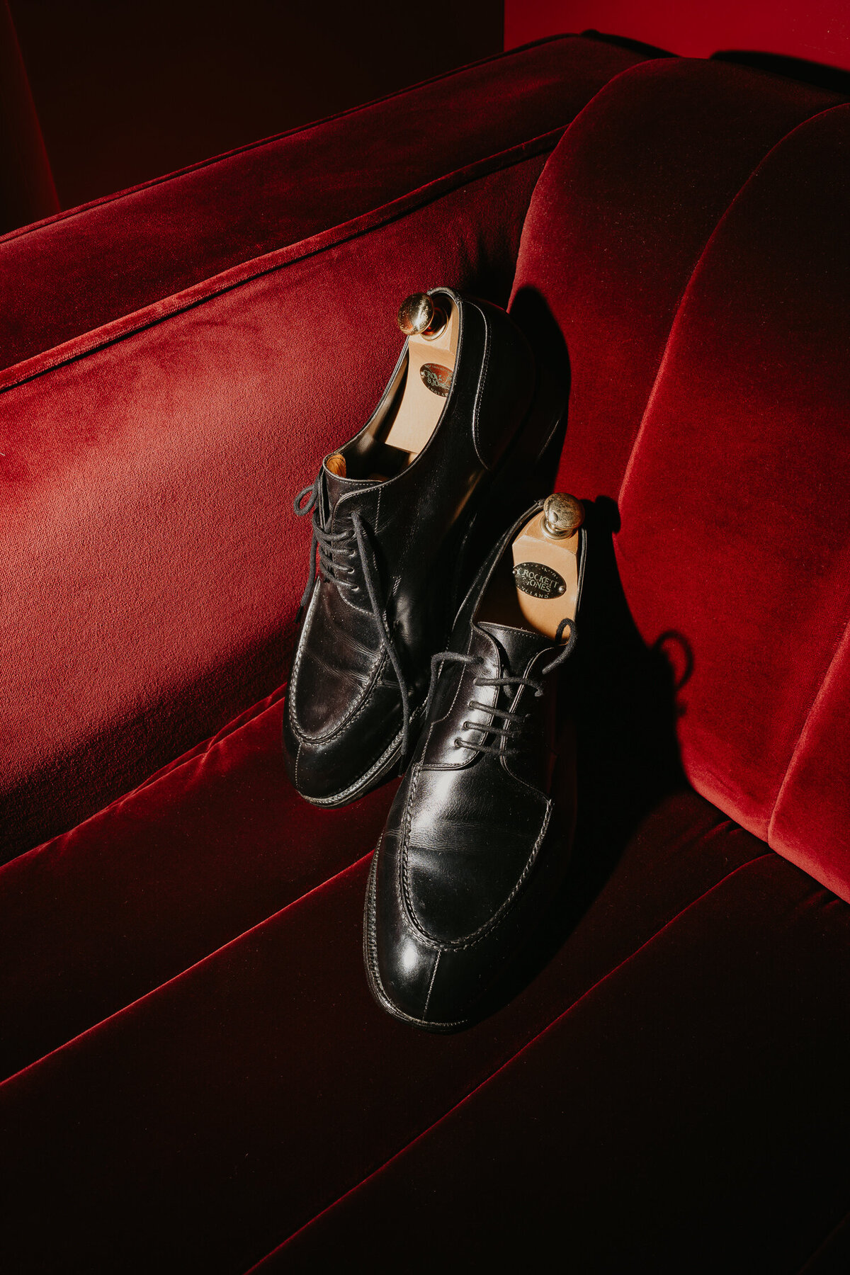 Editorial wedding photos of a grooms shoes at Sun Street Hotel in Shoreditch. 