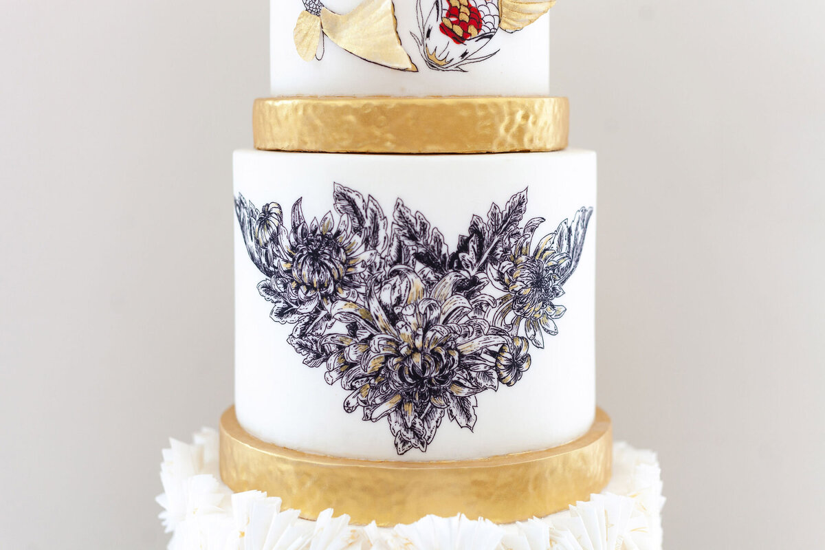 Luxury nature inspired wedding cake designer vanilla Spice Cake Studio Northamptonshire hand painted floral tiered cake design