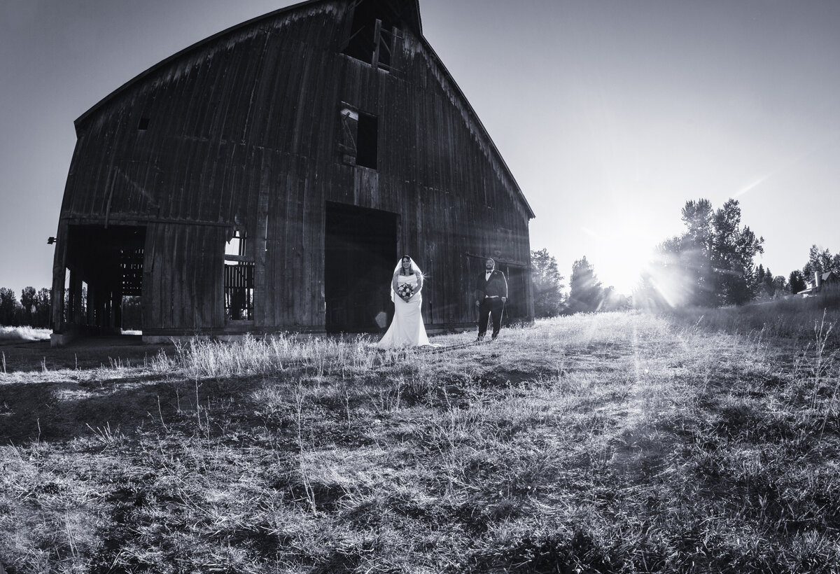 Bride and Groom old barn Chester California