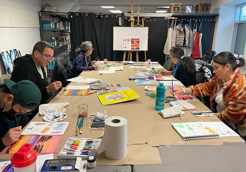 watercolour art class group photo