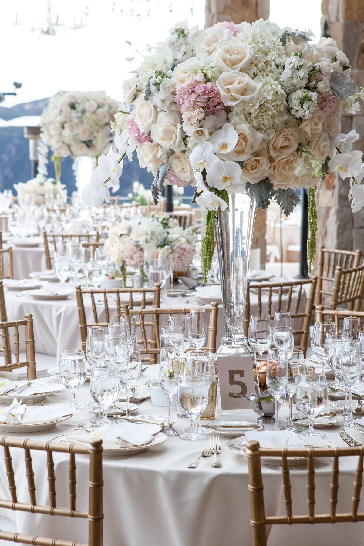 Tall Centerpieces with Pink and White Flowers
