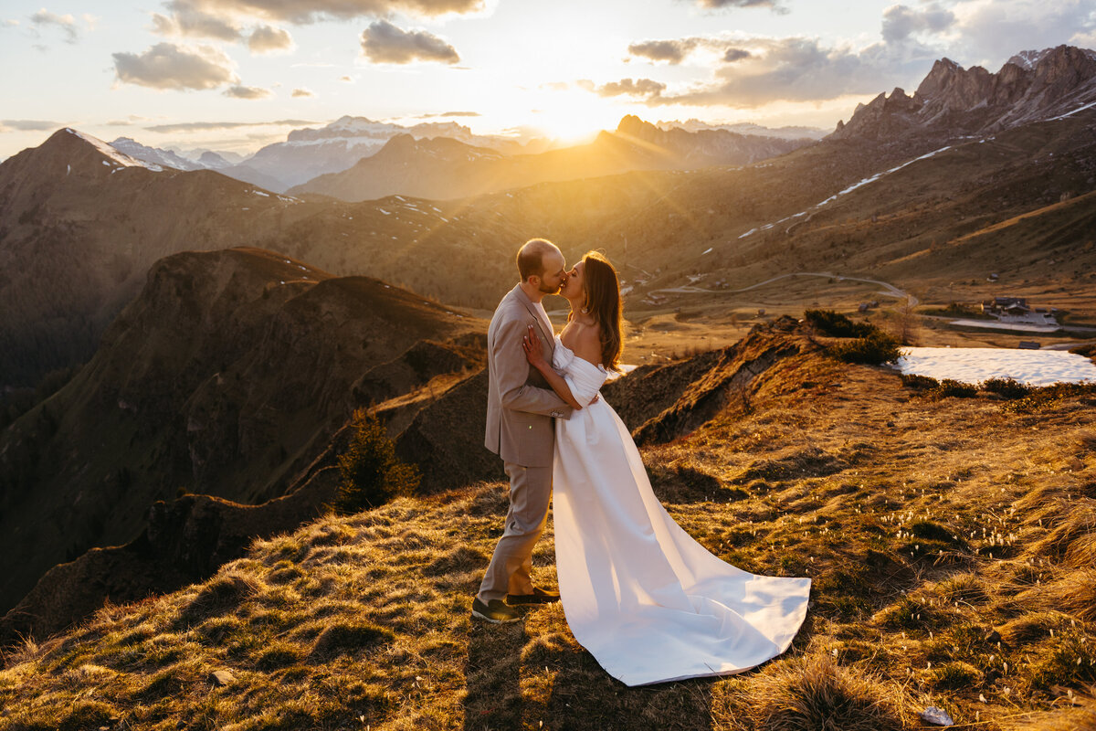 romantic couple with dramatic Dolomites backdrop