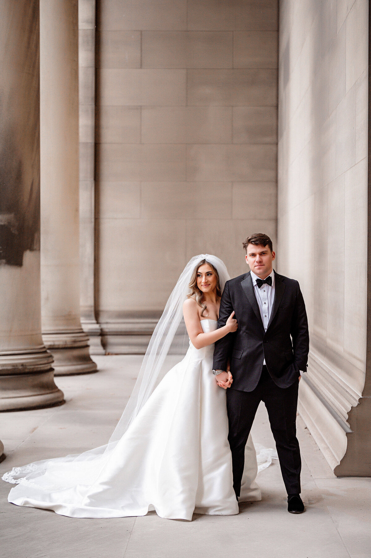 married couple looking serious in pittsburgh wedding photo