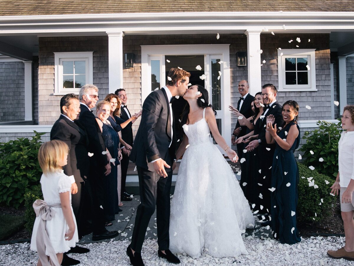 Newlyweds Kissing Nantucket Estate Wedding