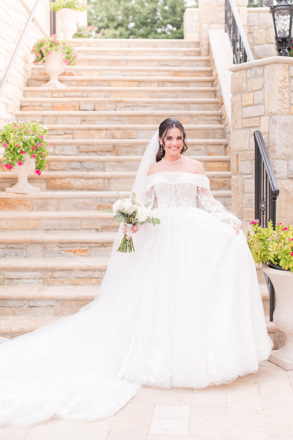 gorgeous bride on stone steps