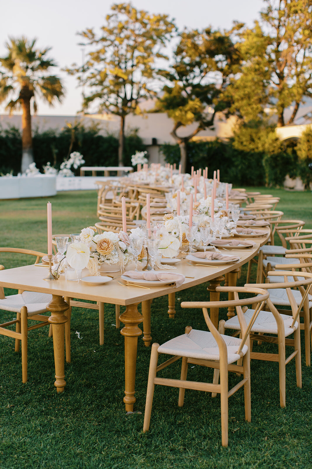 long table at outdoor wedding reception in athens greece
