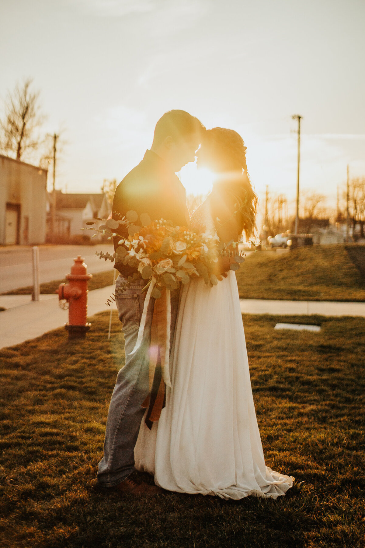 Intimate golden hour wedding at Coppes Commons in Nappanee, IN