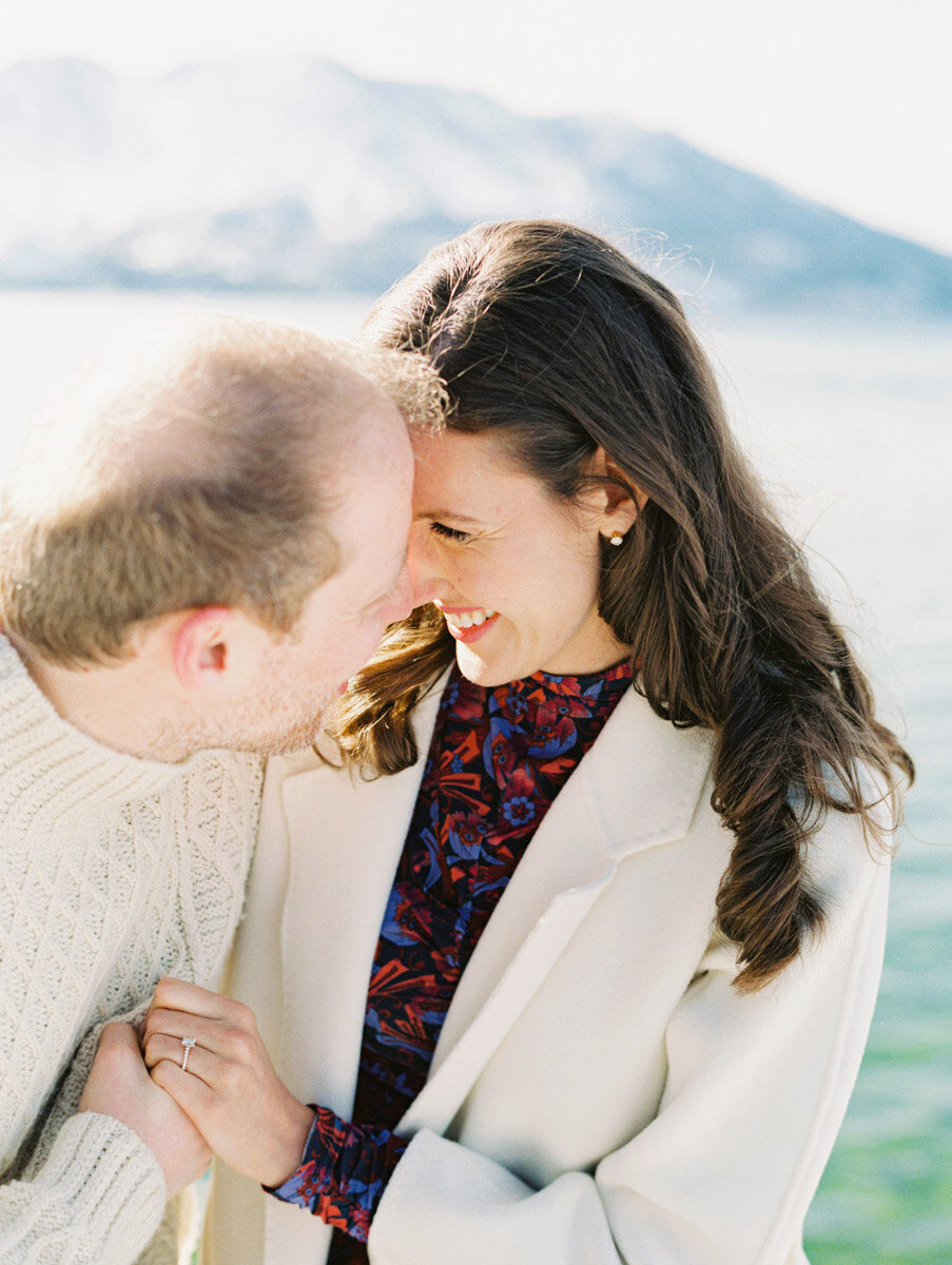 Tahoe winter engagement session by the lake