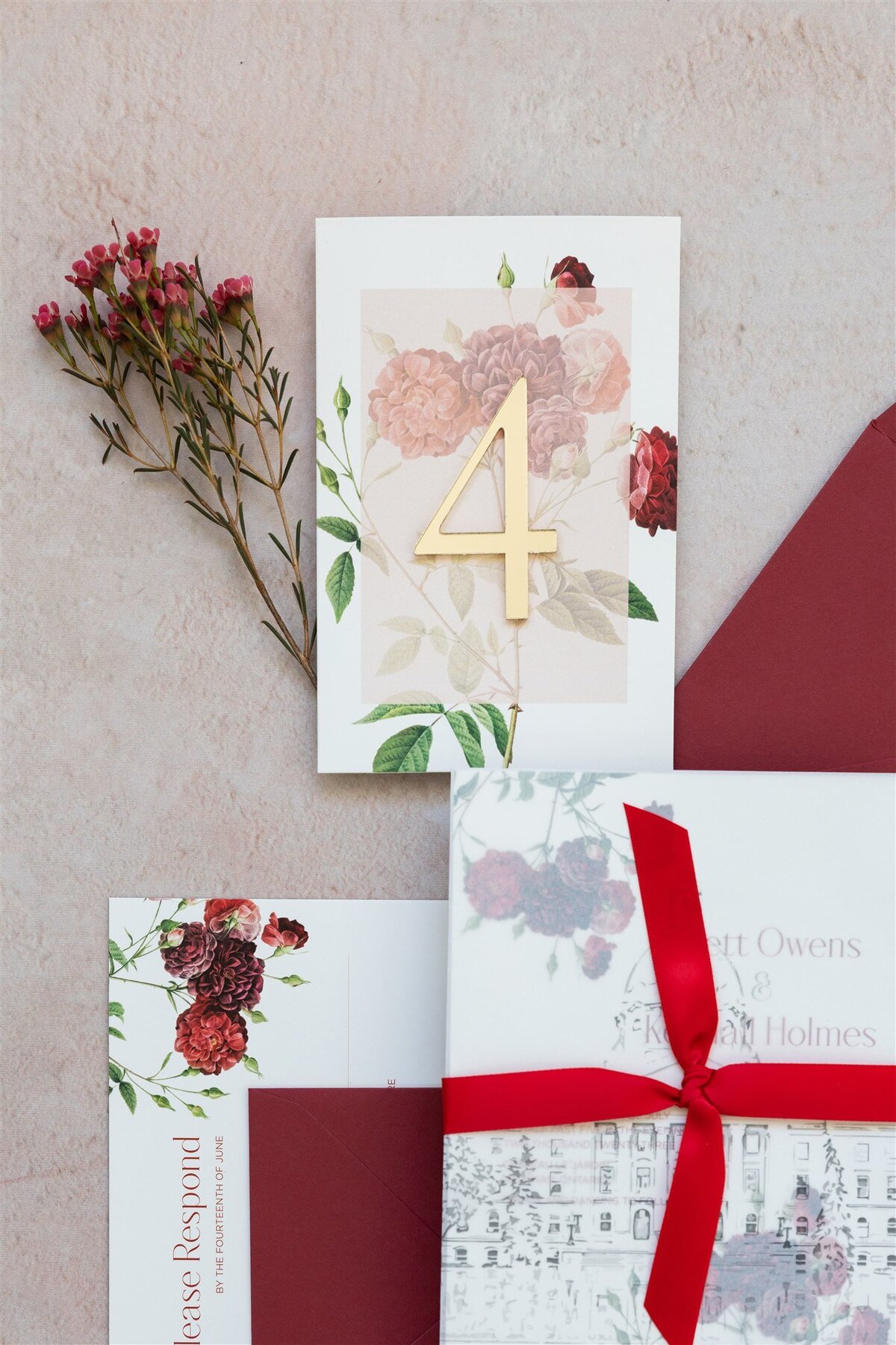 Burgundy florals wedding invitation 7