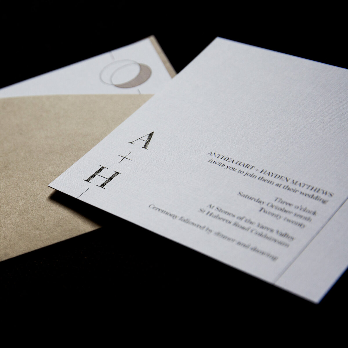 Minimalist clean lines on this natural stone coloured wedding invitation