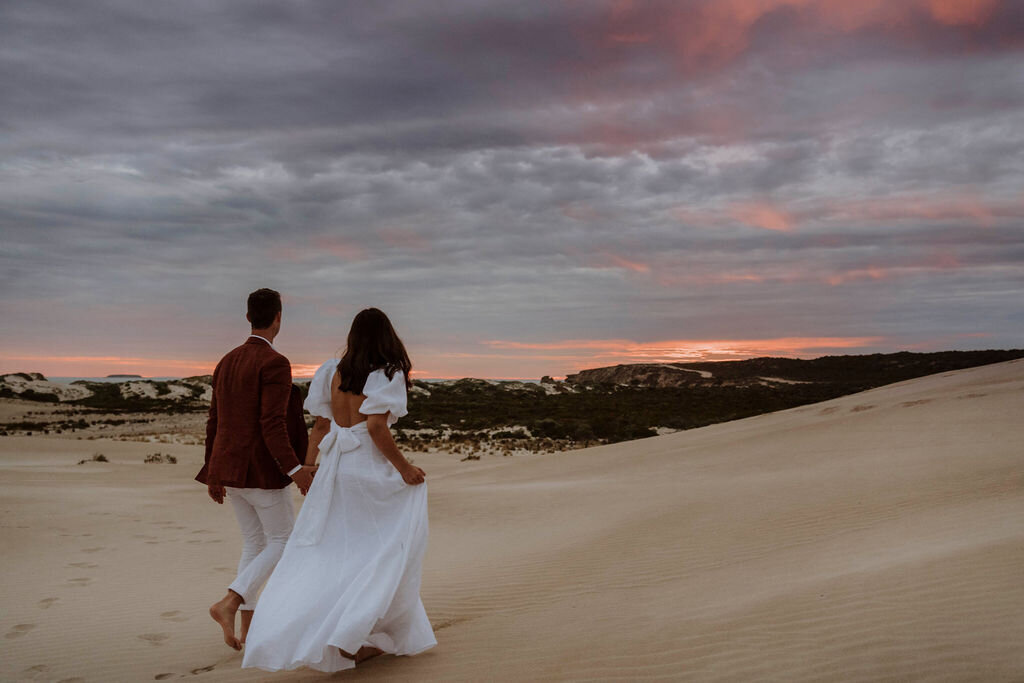 BECCY BROOKS ELOPEMENT CELEBRANT, PHOTO BY ROSE AYLIFFE PHOTOGRAPHY S+S SUNSET GOLDEN HOUR SAND DUNE ADVENTURE