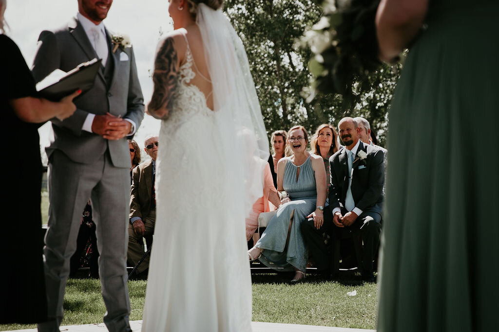 Family watching a wedding ceremony