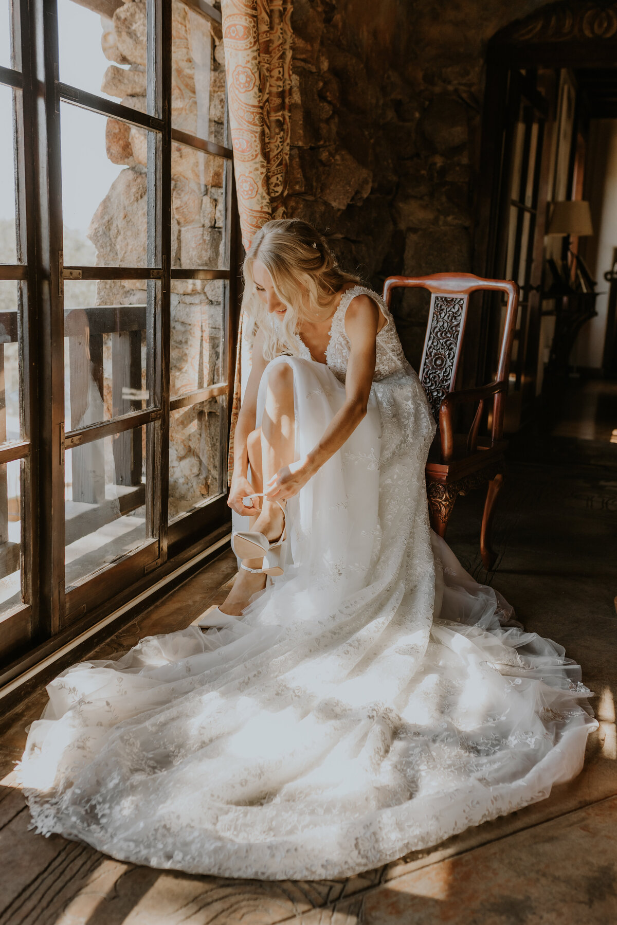 Bride puts on her heels