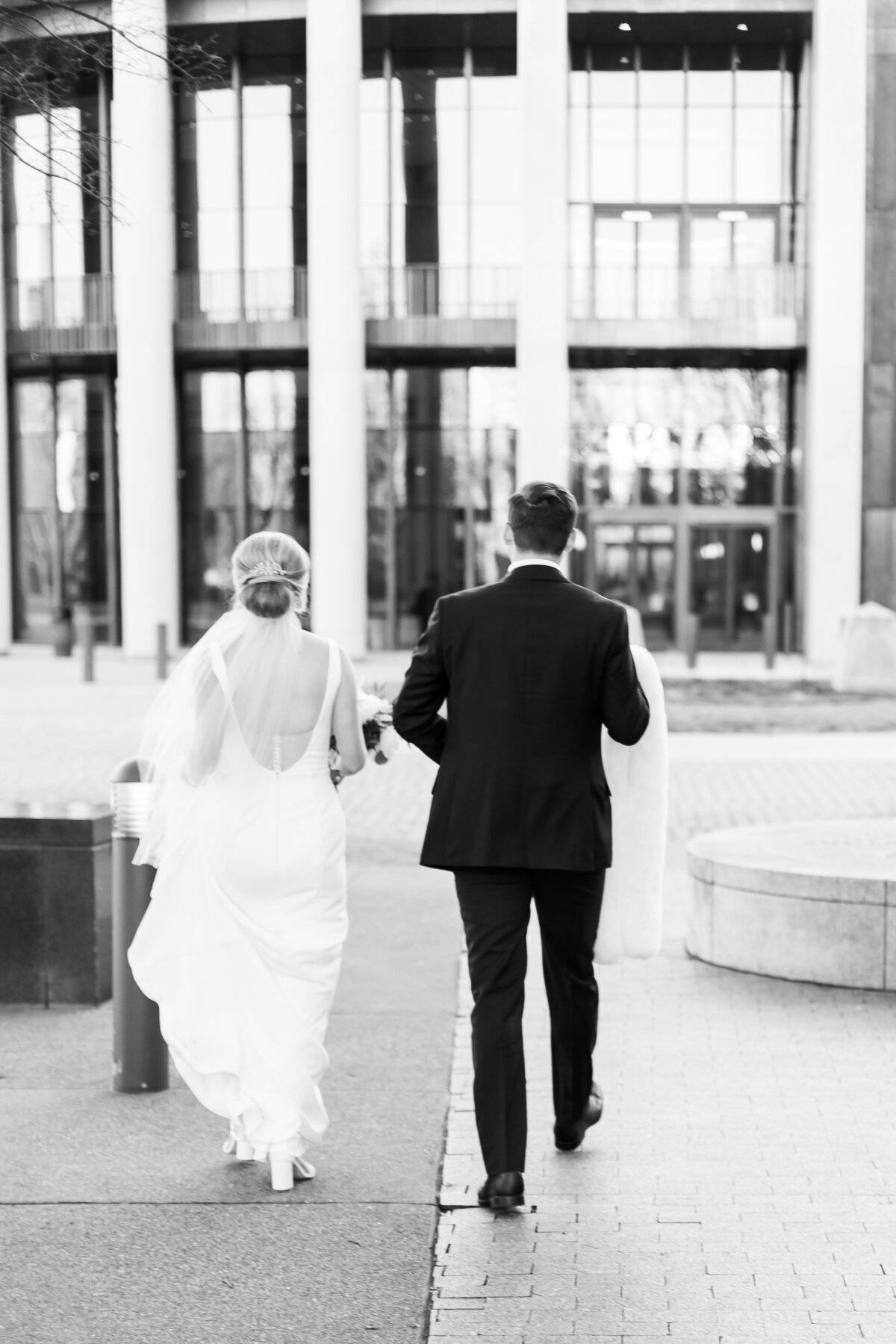 Bride and groom walking along at Tennessee State Museum