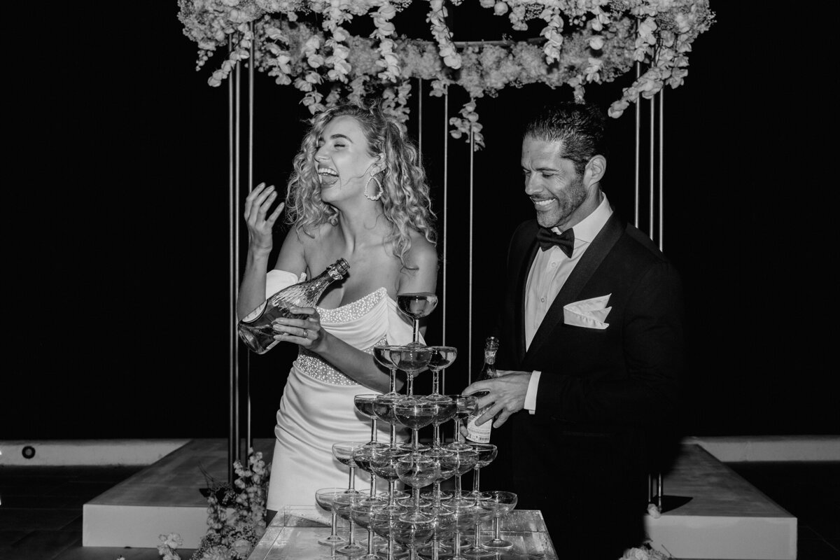 Champagne Tower Beautiful wedding couple Laura Shepard photography
