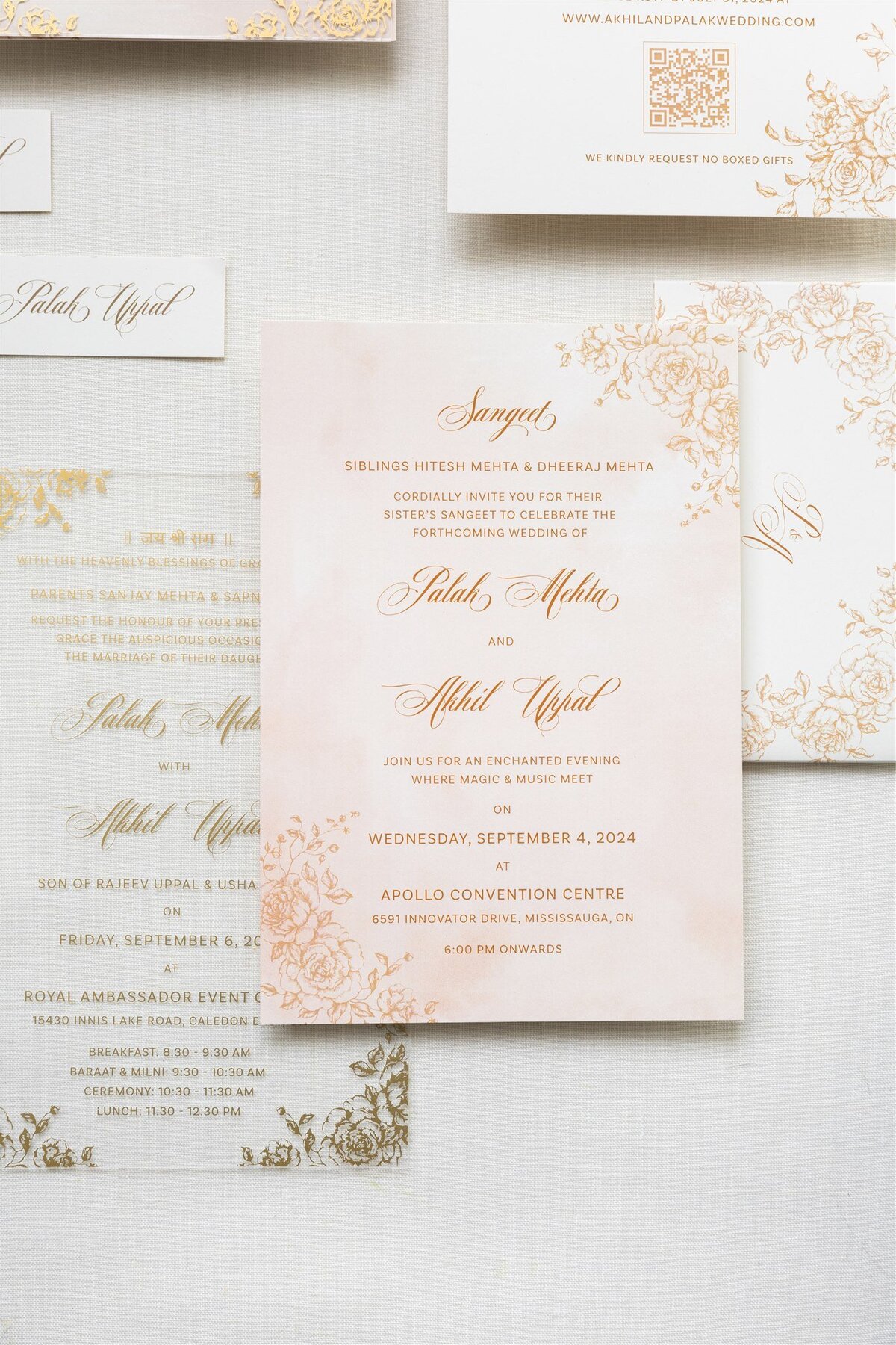 G Designers Gold Acrylic and Blush Wedding Invitation 6