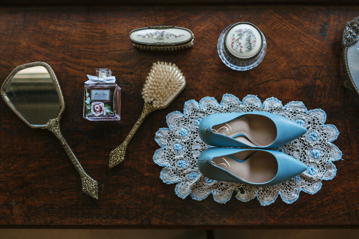 Something blue bridal shoes flat lay image