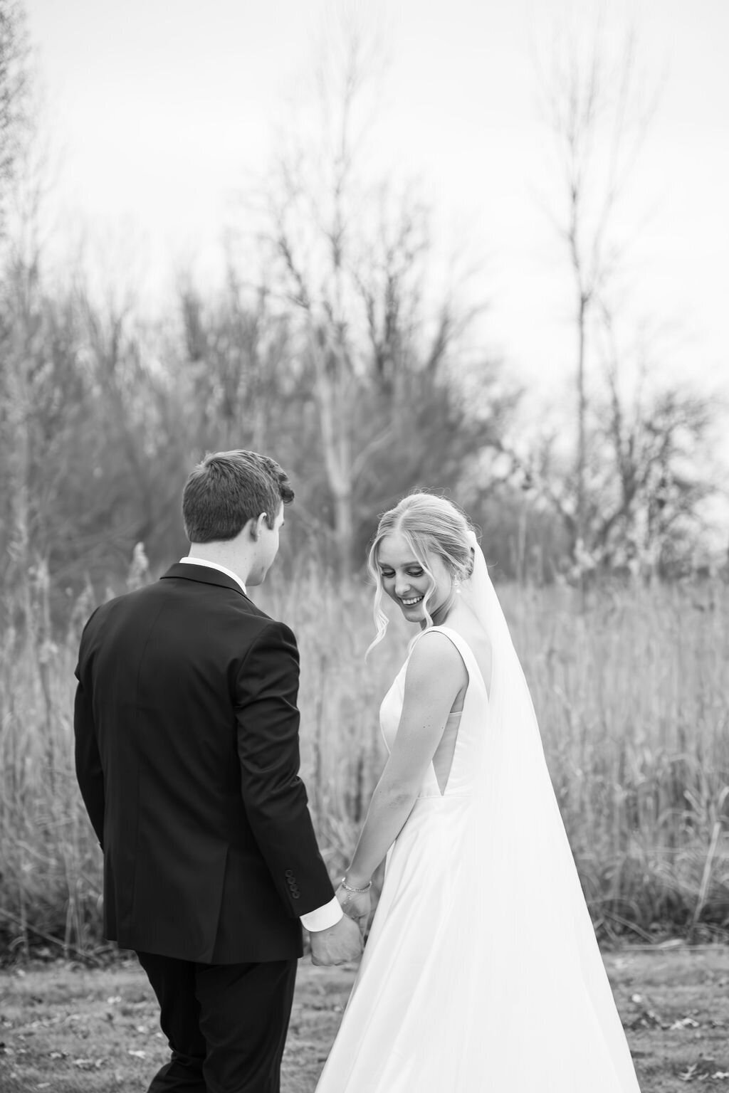 black and white image of Michigan bride and groom