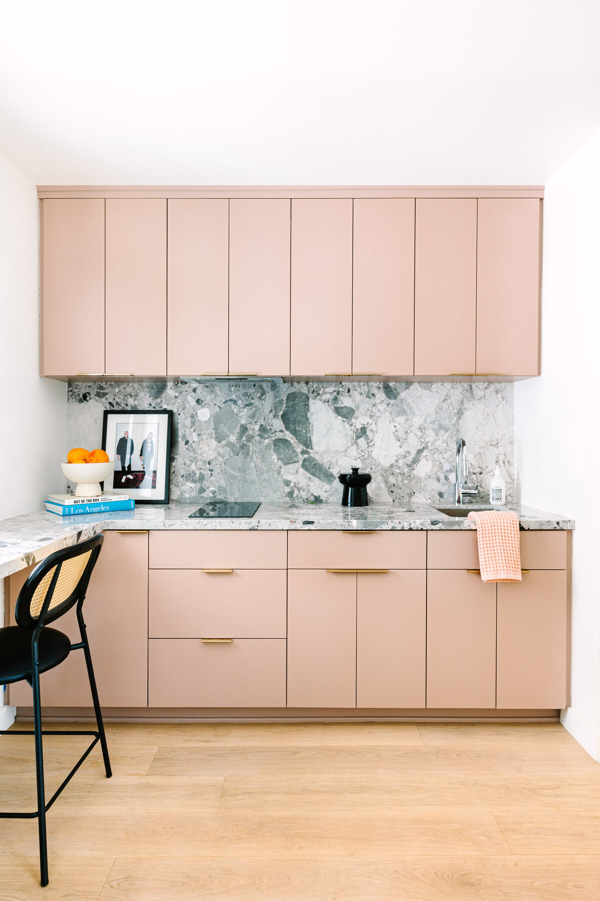 Flat panel blush pink cabinets