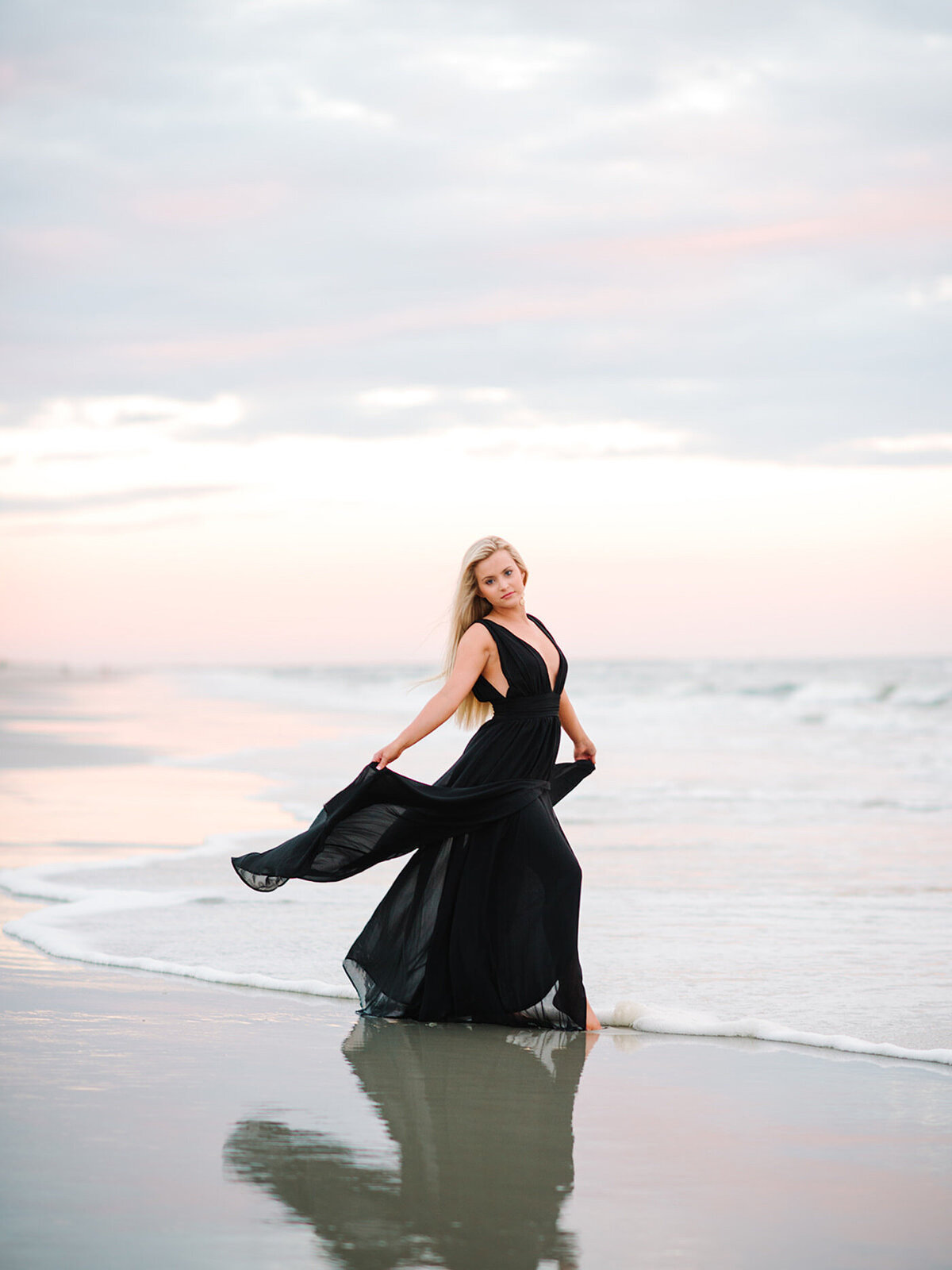 senior picture ideas for girls. black dress at the beach. Myrtle Beach Senior Portrait Photographer Pasha Belman