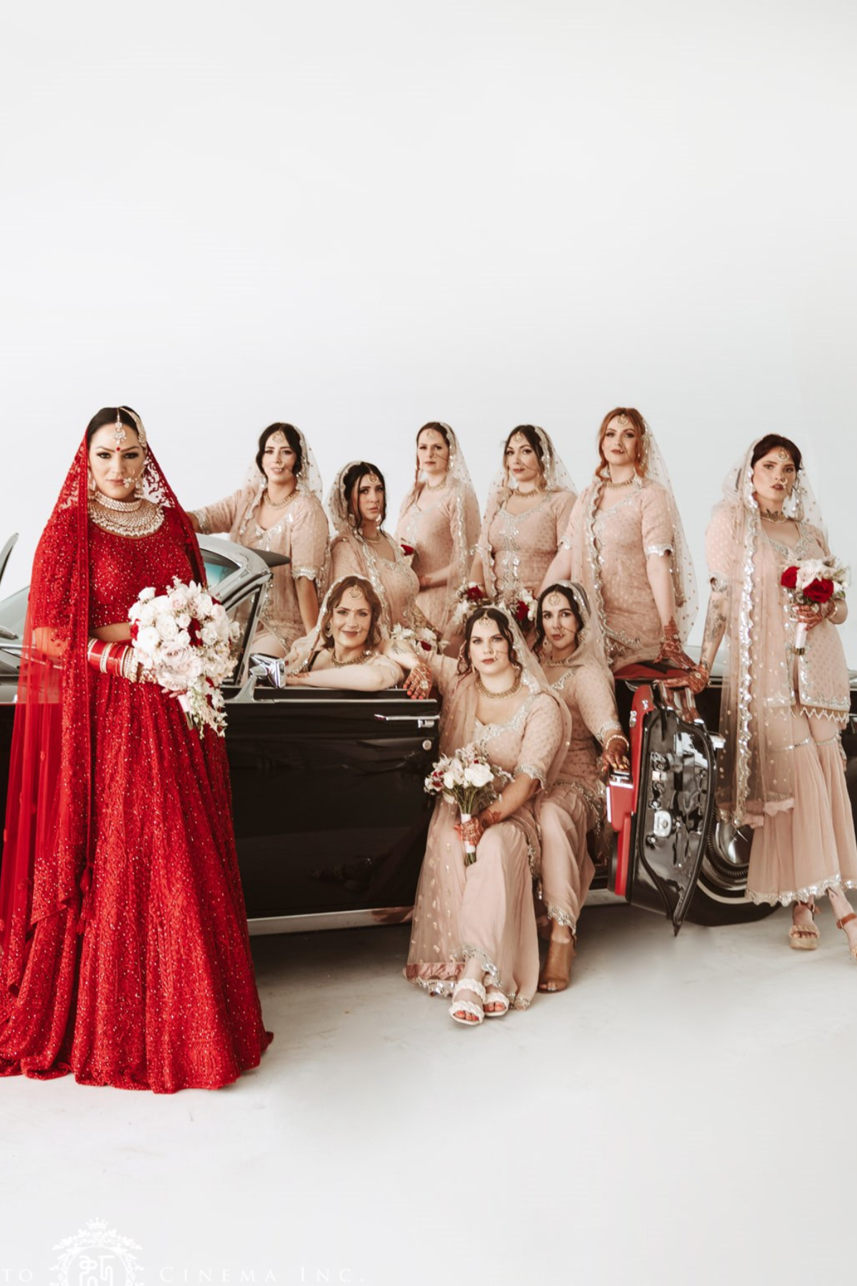red-gold-sikh-ceremony-bride-bridesmaids
