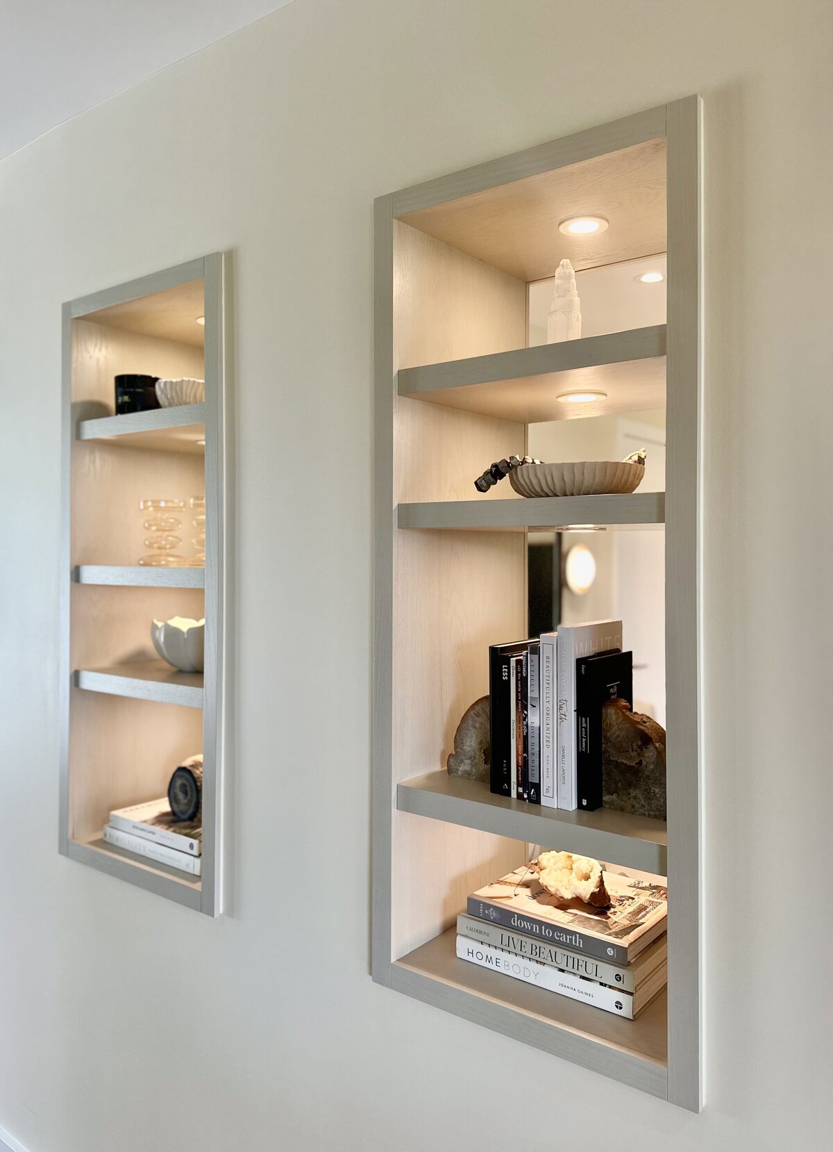 detail of cutout millwork shelves in ranger crescent renovation