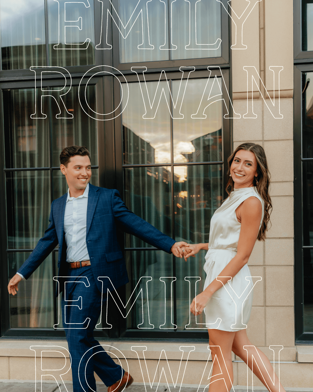 Refined logo design on romantic engagement photo, showcasing upscale brand identity for modern wedding photographers.