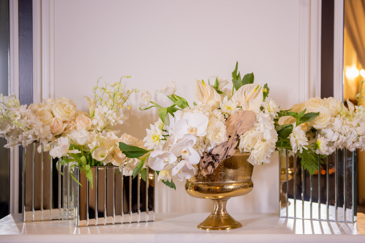34thstreetevents-ivory flowers-metallic vases