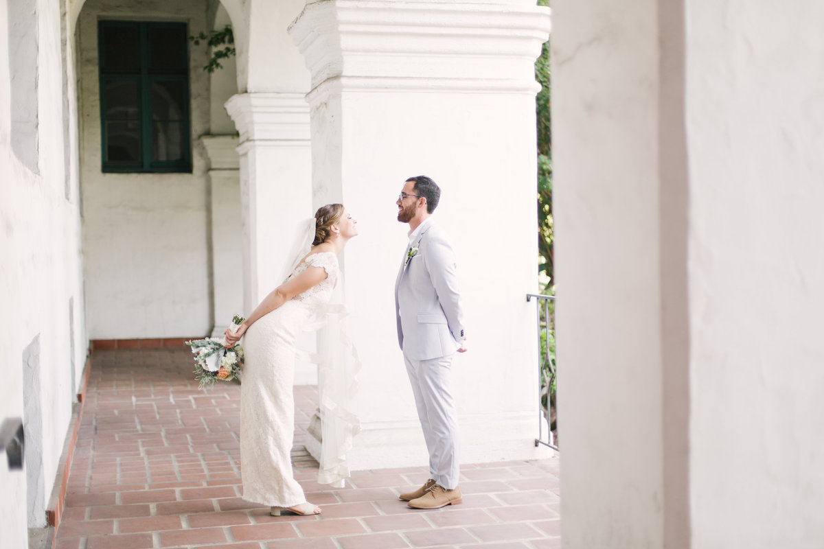 Bride and groom kiss at Santa Barbara Courthouse wedding