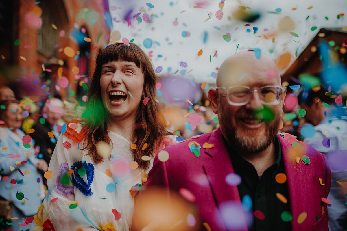 Alternative Wedding Photographer - Flutter Darlings Confetti - Colourful Confetti Wedding Photo - Reading Wedding Photographer