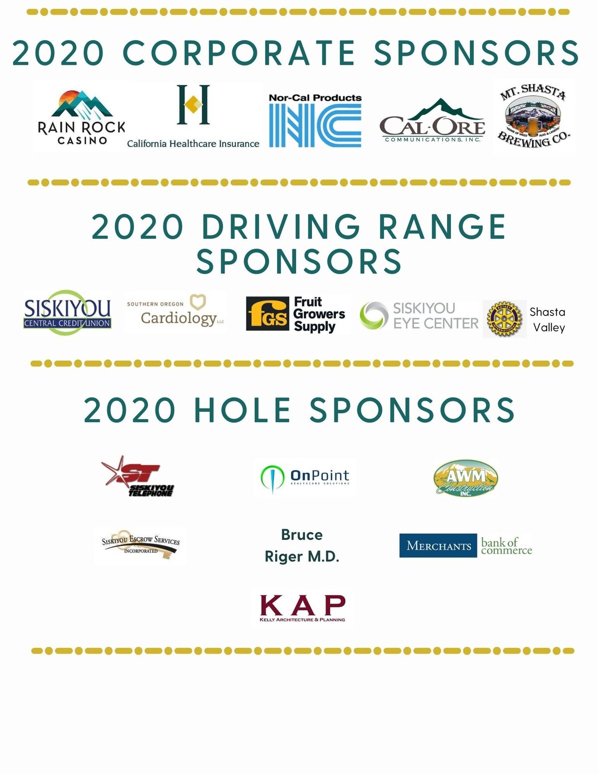 Additional 2020 Golf Tournament Sponsor Logos