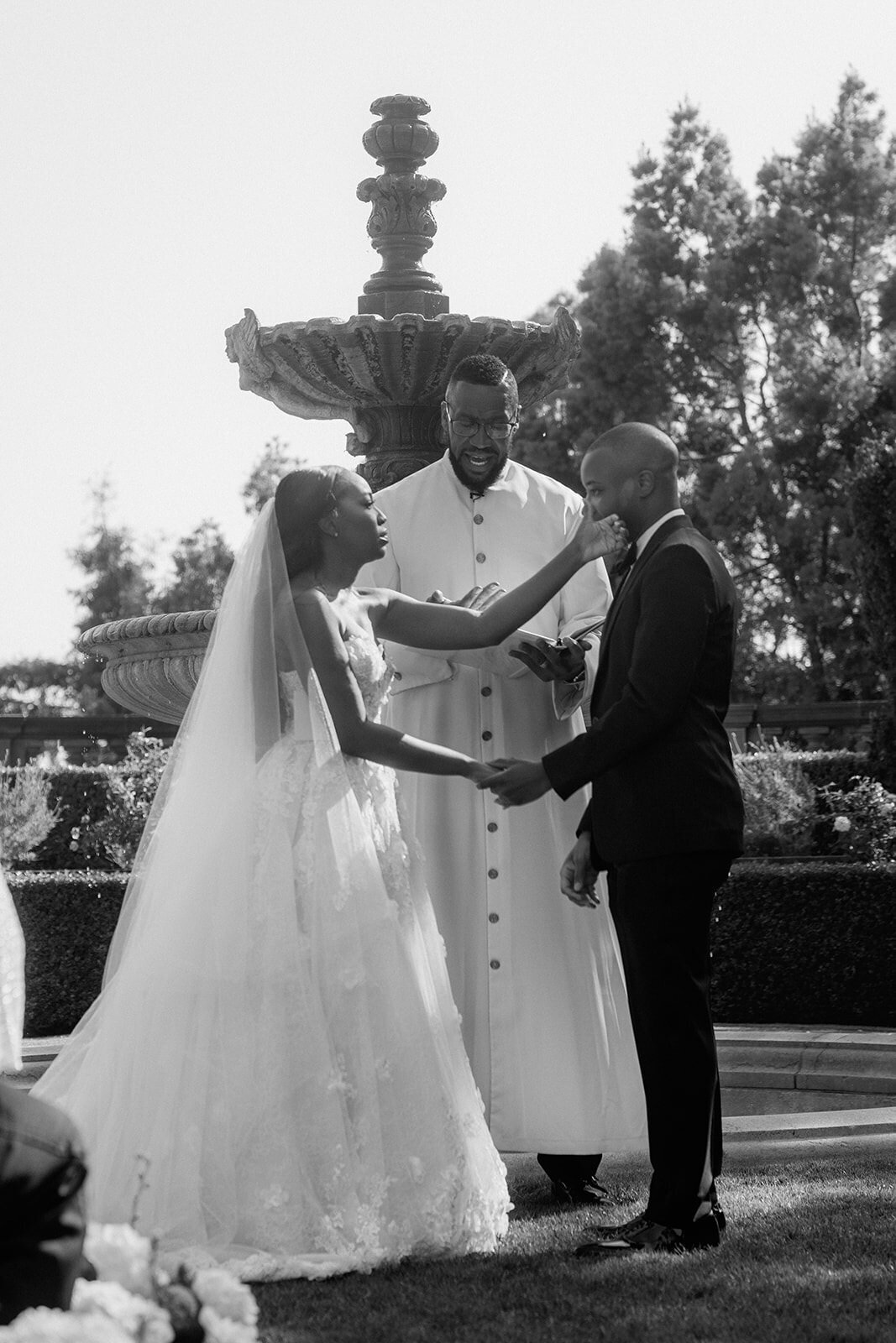Pure emotions during wedding ceremony at Greystone Mansion Los Angeles.
