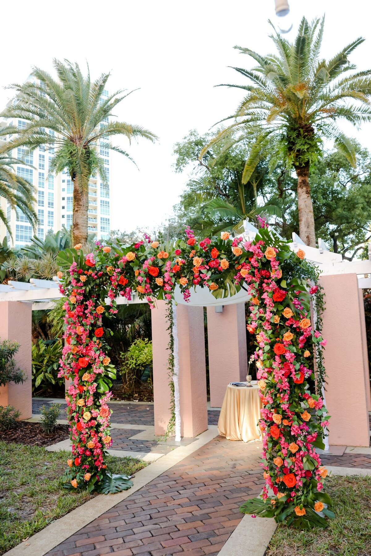 9 - Vinoy Hotel Wedding Tea Garden Ceremony Chuppah with Flowers - Tampa Bay Wedding Planner