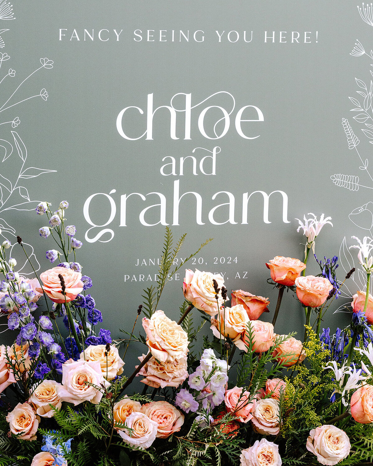 arizona-whimsical-wedding-welcome-sign-wildflowers