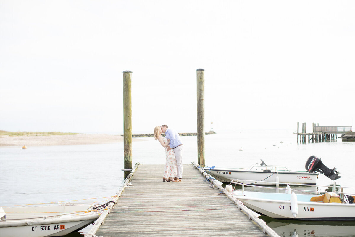 Southport wooden boat dock  engagement portraits