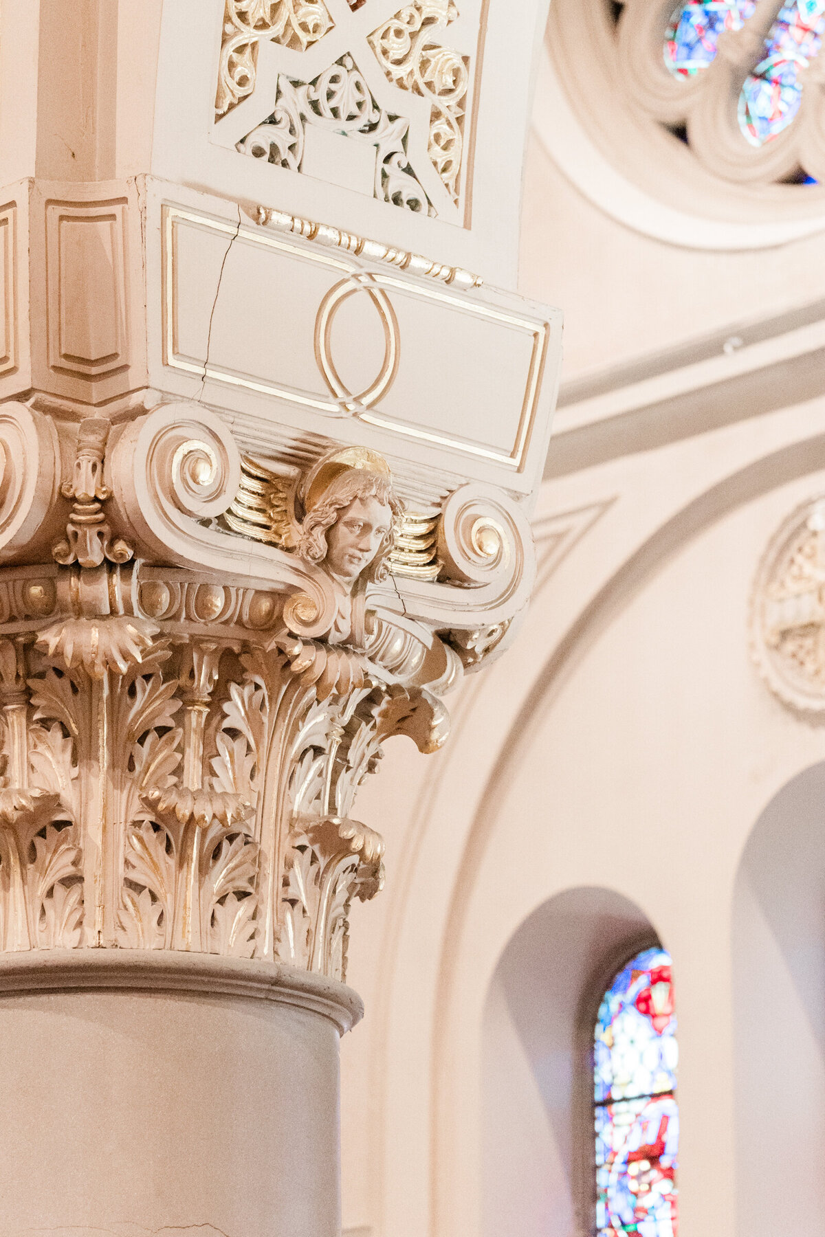 A close up detail of molding in a cathedral