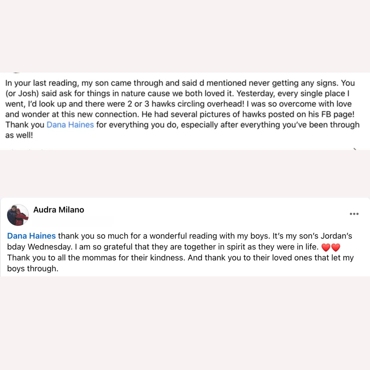medium  testimonials with medium dana haines for psychic reading mediumship reading